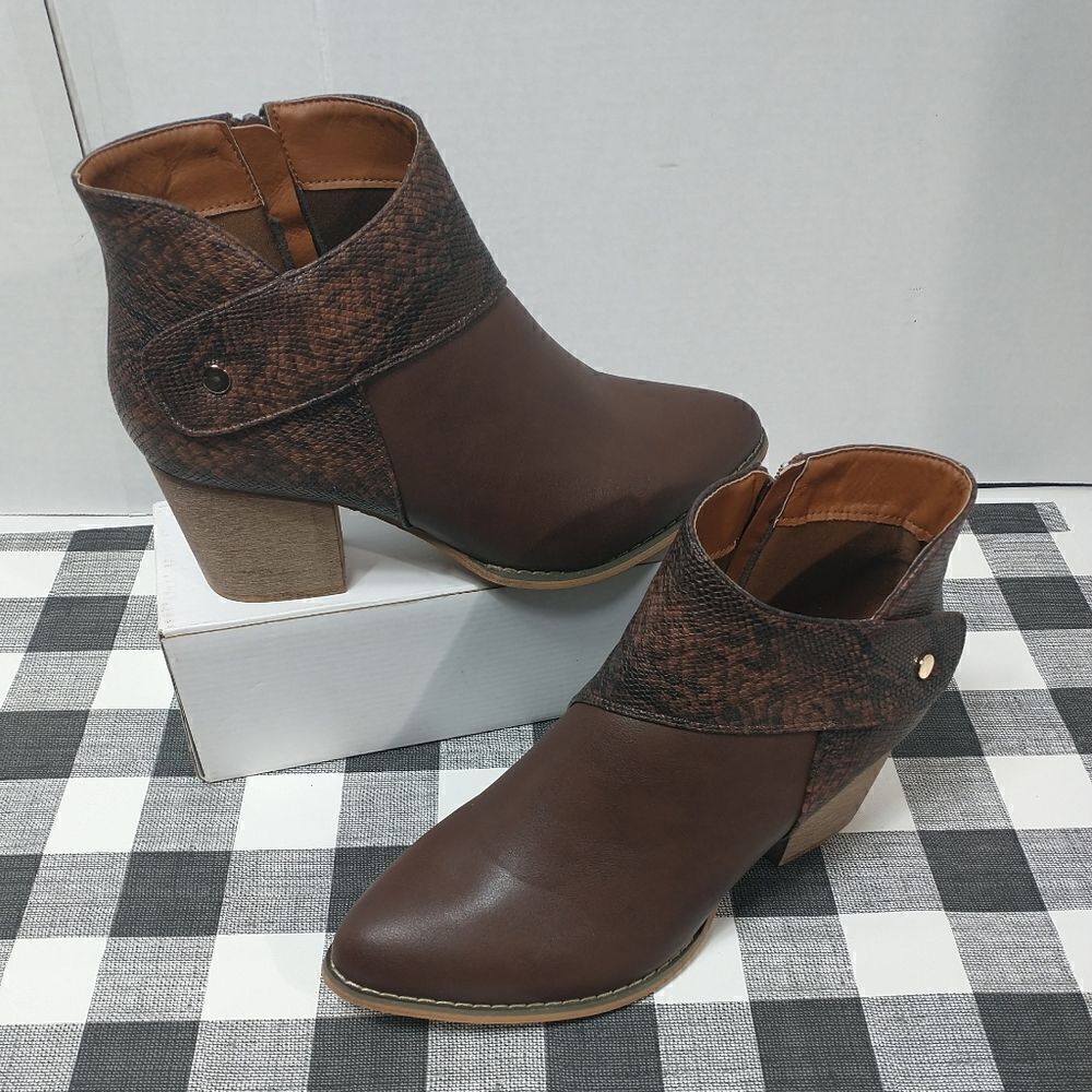 TINSTREE Women's Heel Ankle Booties Chelsea Pump Ankle Boots Brown Women’s SZ 11